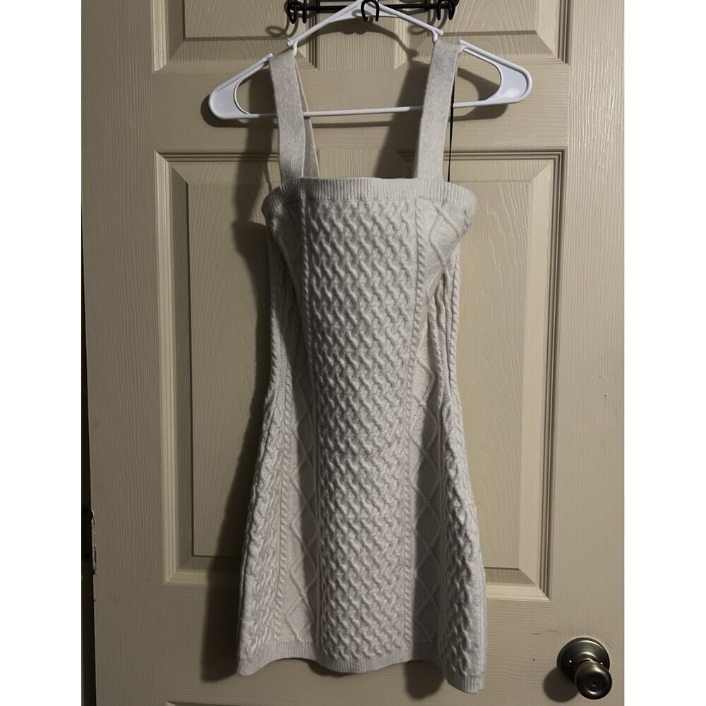 H&M Ivory Cable Knit Sleeveless Pullover Sweater Dress Square Neck Size S